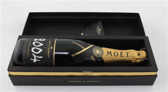 One bottle of Moet & Chandon 2004 Grand Vintage Champagne, in presentation box.